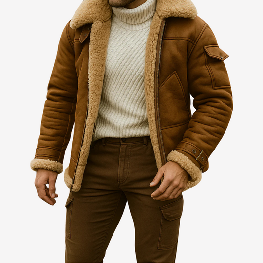 Warm Shearling Aviator Jacket for Men